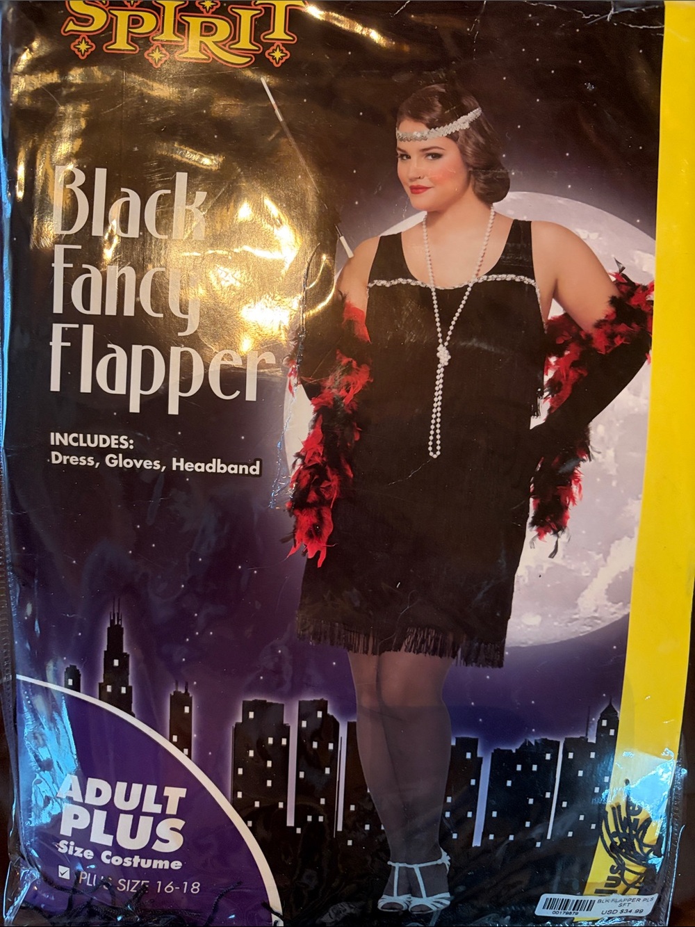 Spirit Black Flapper Costume with Red Feather Boa Accents